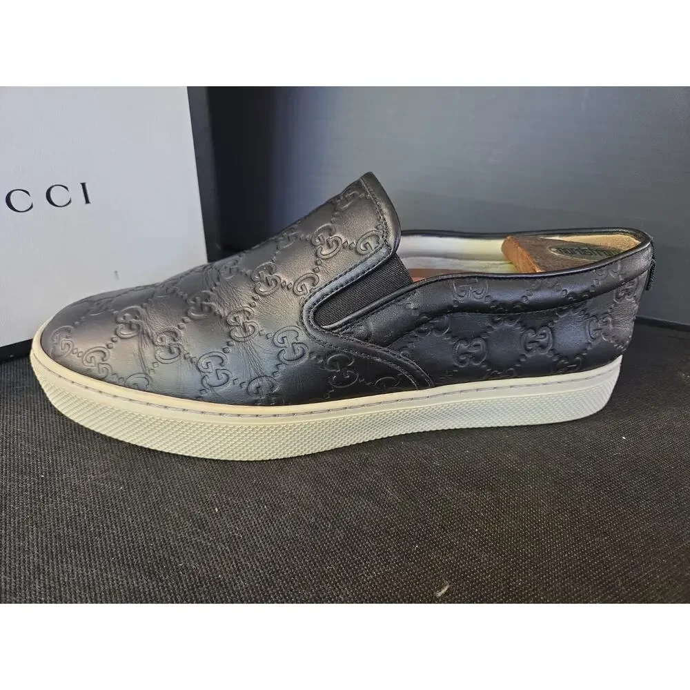 Authentic Gucci Dublin Men's Black Quilted GG Leather Slip-On Sneakers